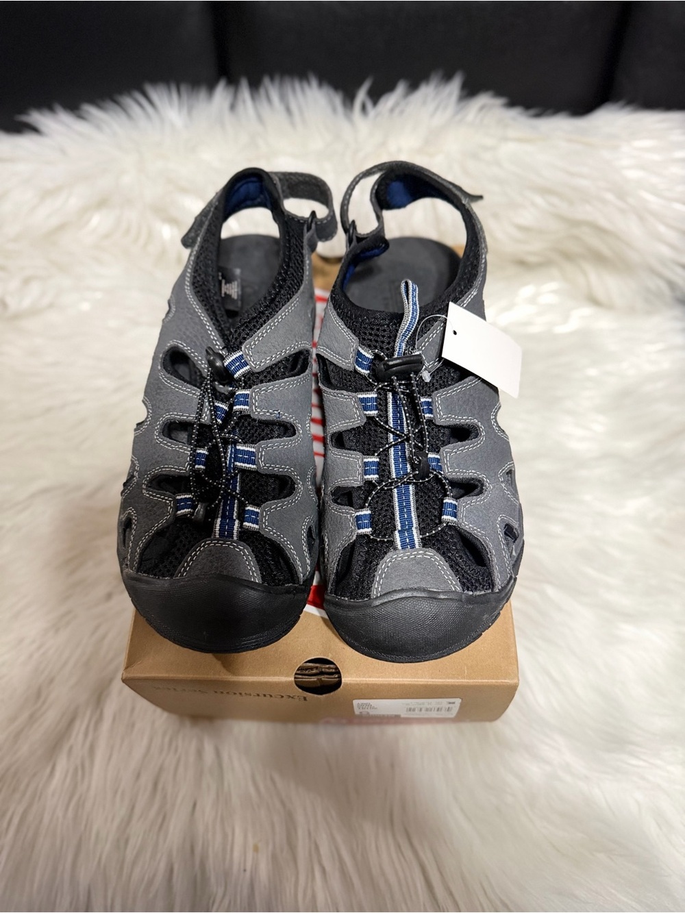 Men’s Grey and Black Active Sandals with Blue Accent